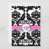 Roze en zwarte Damask Swirls Wedding Invitation Kaart (Voorkant)