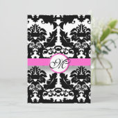 Roze en zwarte Damask Swirls Wedding Invitation Kaart (Staand voorkant)