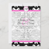 Roze en zwarte Damask Swirls Wedding Invitation Kaart (Achterkant)