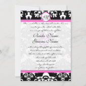 Roze en zwarte Damask Swirls Wedding Invitation Kaart (Voorkant)