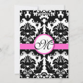 Roze en zwarte Damask Swirls Wedding Invitation Kaart (Achterkant)