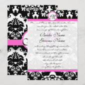 Roze en zwarte Damask Swirls Wedding Invitation Kaart (Voorkant / Achterkant)