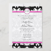 Roze en zwarte Damask Swirls Wedding Invitation Kaart (Voorkant)