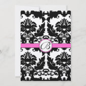 Roze en zwarte Damask Swirls Wedding Invitation Kaart (Achterkant)
