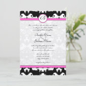 Roze en zwarte Damask Swirls Wedding Invitation Kaart (Staand voorkant)