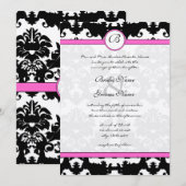Roze en zwarte Damask Swirls Wedding Invitation Kaart (Voorkant / Achterkant)