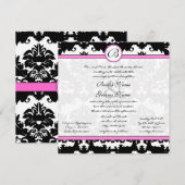 Roze en zwarte Damask Swirls Wedding Invitation Kaart (Voorkant / Achterkant)