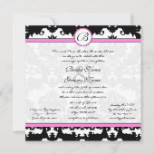 Roze en zwarte Damask Swirls Wedding Invitation Kaart (Voorkant)