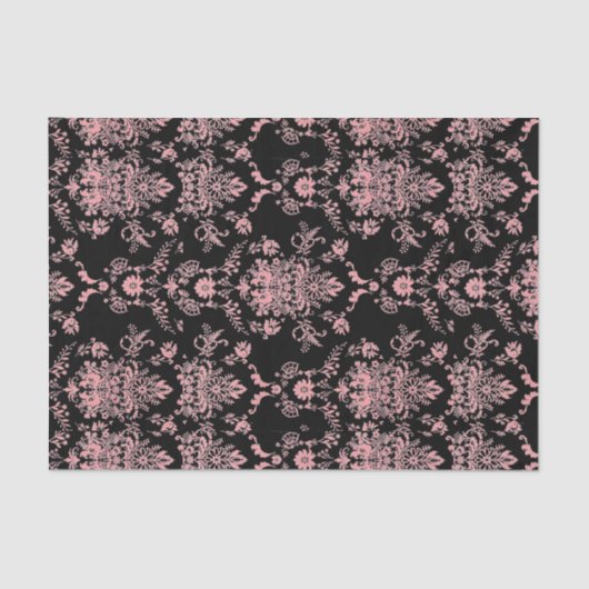 Roze en zwarte Damask Tissuepapier (Voorkant)