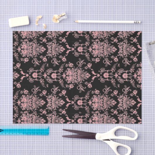 Roze en zwarte Damask Tissuepapier (Craft)
