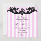 Roze en zwarte Damask verjaardagsuitnodiging Kaart (Achterkant)