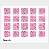 Roze en zwarte Damask Vierkante Sticker (Vel)
