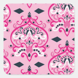 Roze en zwarte Damask Vierkante Sticker