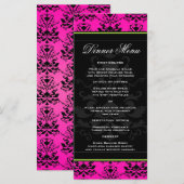 Roze en zwarte Damask w / Green Slim Dinner Menu (Voorkant / Achterkant)