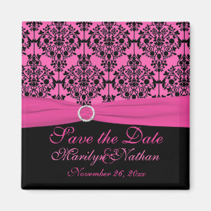 Roze en zwarte Damask Wedding Favor Magnet