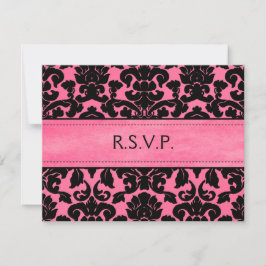 Roze en Zwarte Damast Antwoordkaart RSVP Kaartje