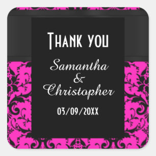 Roze en zwarte damast dank u vierkante sticker