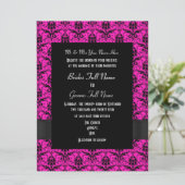 Roze en zwarte damast formele bruiloft kaart (Staand voorkant)
