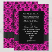 Roze en zwarte damast formele bruiloft kaart (Voorkant / Achterkant)
