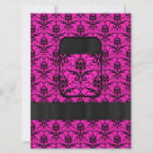 Roze en zwarte damast formele bruiloft kaart (Achterkant)