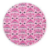 roze en zwarte damast keramische knop (Voorkant)