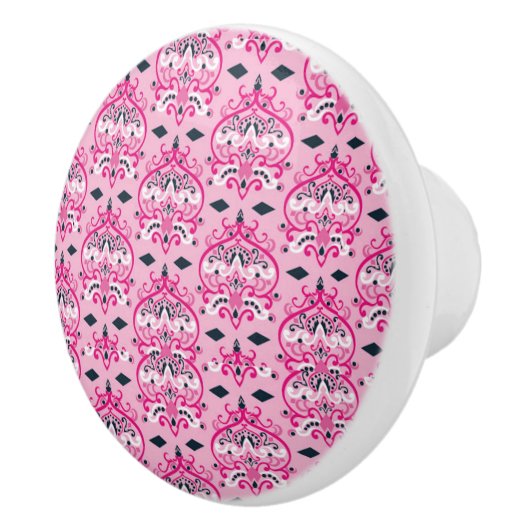 roze en zwarte damast keramische knop (Rechts)