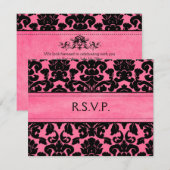 Roze en Zwarte Damast Reactiekaart RSVP Kaartje (Voorkant / Achterkant)