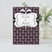 Roze en Zwarte Damast Save the Date Kaarten (Staand voorkant)