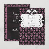 Roze en Zwarte Damast Save the Date Kaarten (Voorkant / Achterkant)