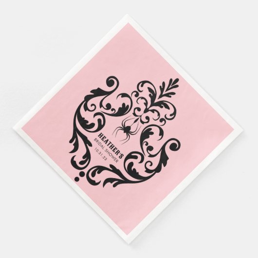 Roze en Zwarte Damast Spin | Bruidsdouche Servet (Hoek)