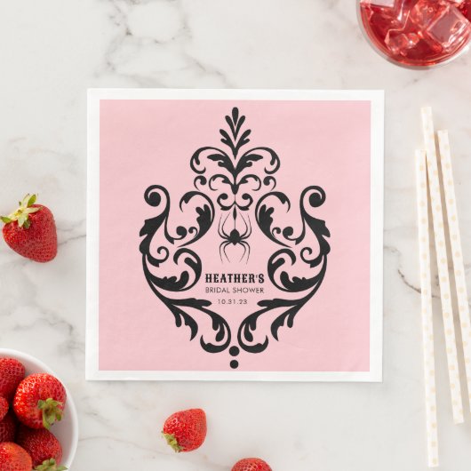 Roze en Zwarte Damast Spin | Bruidsdouche Servet (Insitu)