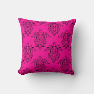 Roze en Zwarte Damast Vintage Stijl Patroon Kussen
