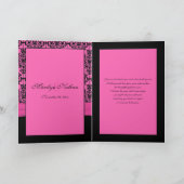 Roze en Zwarte Damasten Bedankkaart (Binnen)