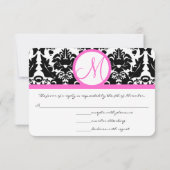 Roze en zwarte damastwervelingen trouwkaart kaart (Achterkant)