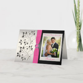 Roze en Zwarte Dankkaart met Foto Bedankkaart