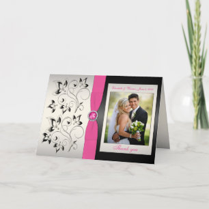 Roze en Zwarte Dankkaart met Foto Bedankkaart