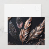 Roze en zwarte decoratieve veren briefkaart (Voorkant / Achterkant)