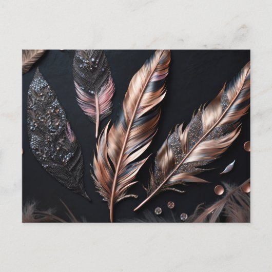 Roze en zwarte decoratieve veren briefkaart (Voorkant)