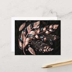 Roze en zwarte decoratieve veren met kristallen briefkaart