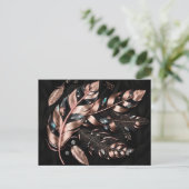 Roze en zwarte decoratieve veren met kristallen briefkaart (Staand voorkant)