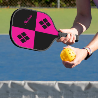 Roze en Zwarte Diamanten | Moderne Geometrische Vo Pickleball Paddle