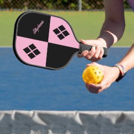 Roze en Zwarte Diamanten | Moderne Geometrische Vo Pickleball Paddle