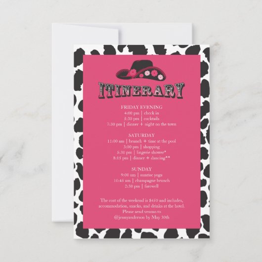 Roze en Zwarte Disco Cowgirl Bachelorette Weekend Kaart (Achterkant)