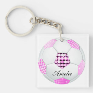 Roze en zwarte Disco-Voetbal Sleutelhanger