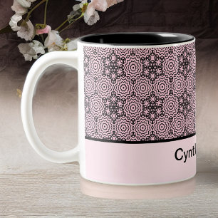 Roze en zwarte doos Mandala grafisch ontwerp twee- Tweekleurige Koffiemok