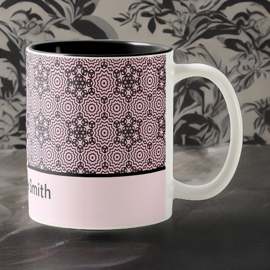 Roze en Zwarte Doos Mandala Grafisch Ontwerp Two-T Tweekleurige Koffiemok