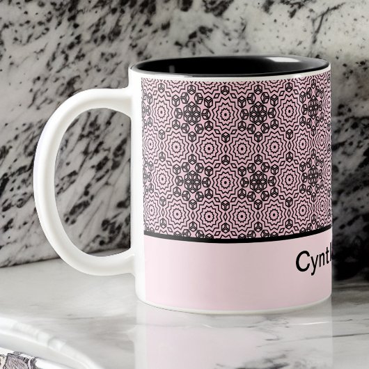 Roze en Zwarte Doos Mandala Grafisch Ontwerp Two-T Tweekleurige Koffiemok