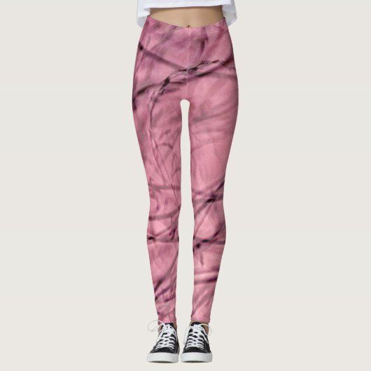 Roze en Zwarte Draaiende Abstracts Leggings (Voorkant)