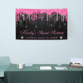 Roze en zwarte druppelaar Glitter Sweet Sixteen Spandoek (Beurs)