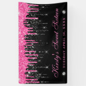 Roze en zwarte druppelaar Glitter Sweet Sixteen Spandoek (Verticaal)